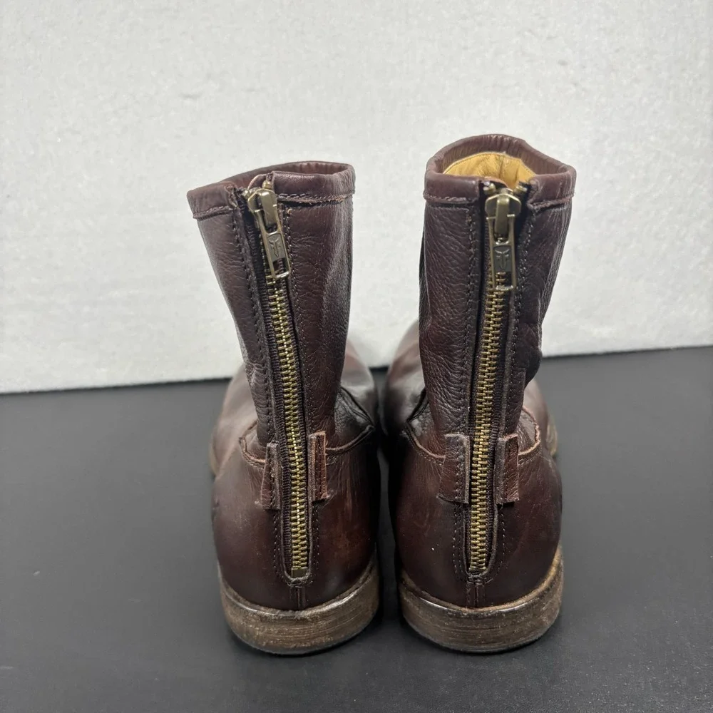 Frye Mens 10.5 D Dark Brown Leather Back Zip Ankle Boots Round Toe 3487870